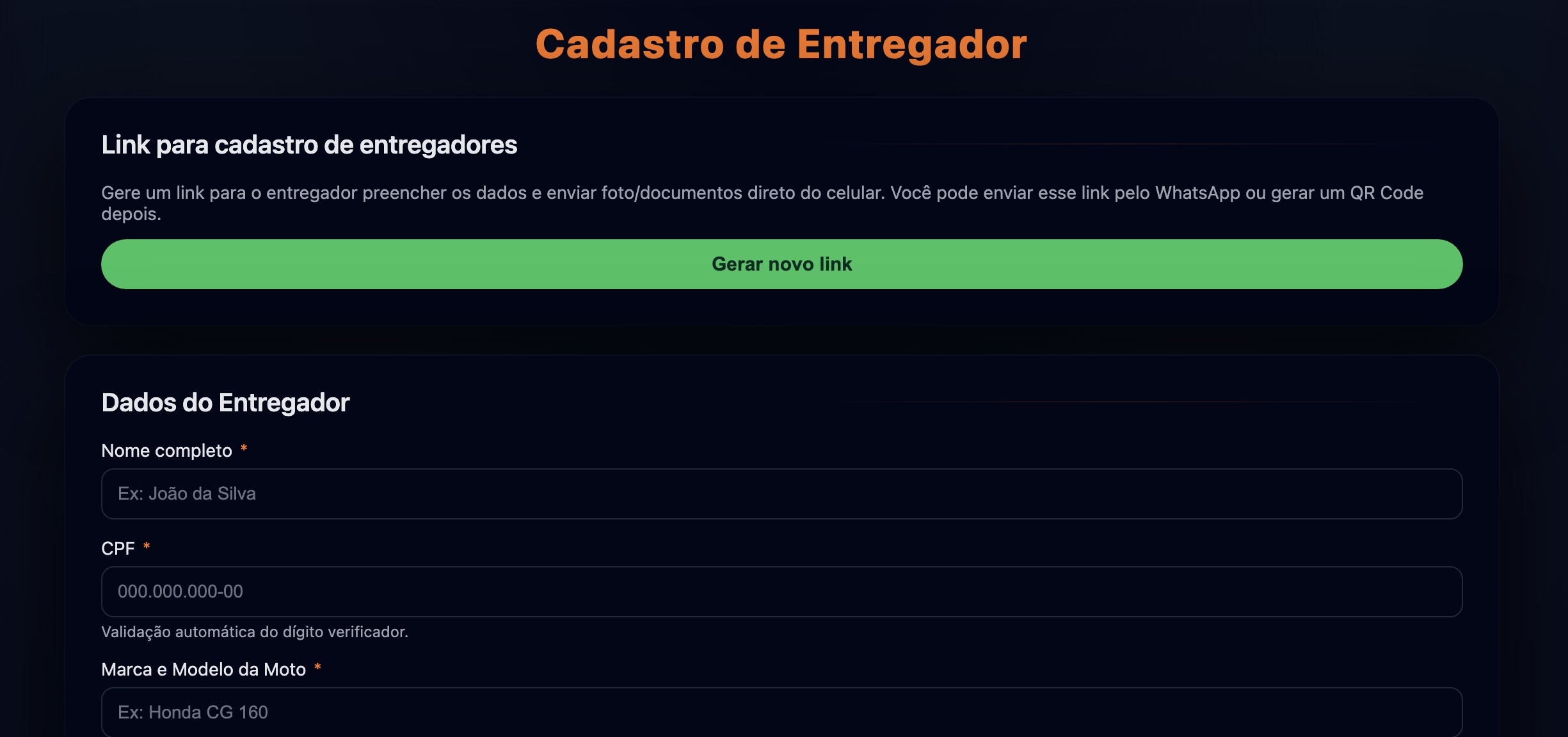 Cadastro de Entregadores